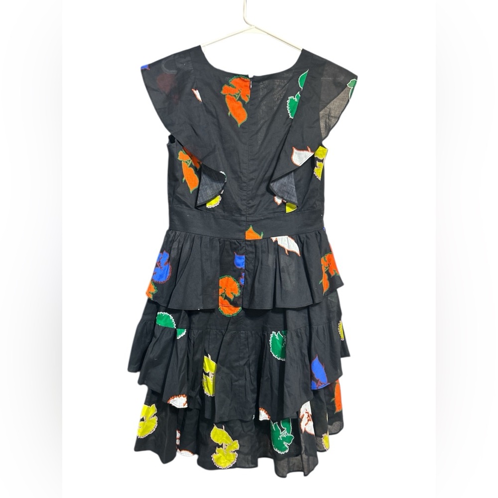 Cynthia Rowley Tiered Ruffle Floral Print Dress Black Multicolor Size 6 - Picture 2 of 5